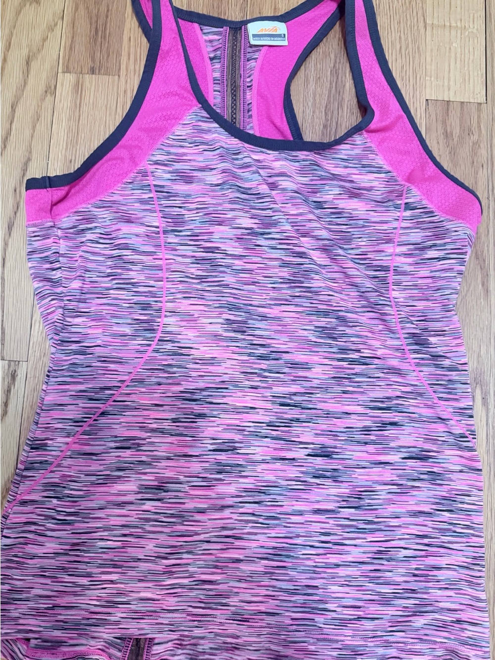 Avia Pink and Black Space-Dye Racerback One-Piece Swim